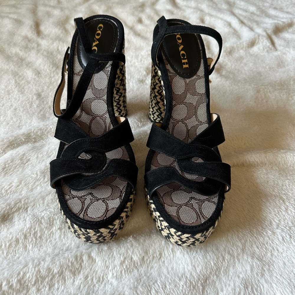 Coach Talina Black and Cream Wedge Sandals. New never worn.
